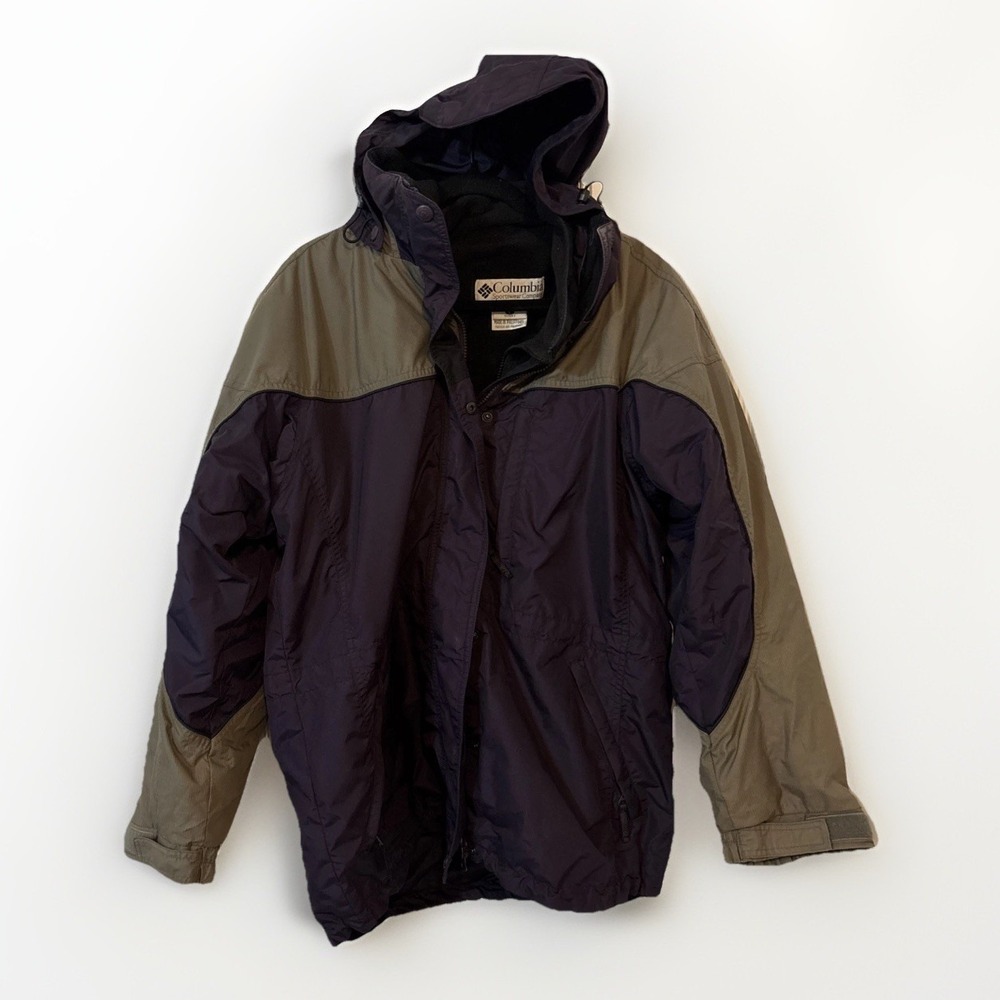 Columbia Boulder Ridge Womens 3-in-1 Ski Jacket L Purple Tan Hood Fleece Liner